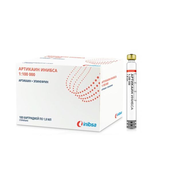 Фотография товара Артикаин Инибса раствор для инъекций картридж 40мг+0,005мг/мл 1,8мл 100шт