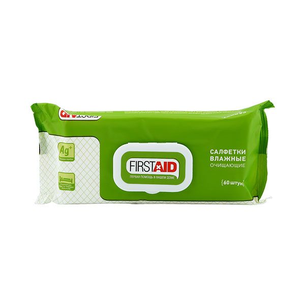 Фотография товара Салфетки влажные очищающие First Aid/Ферстэйд 60шт
